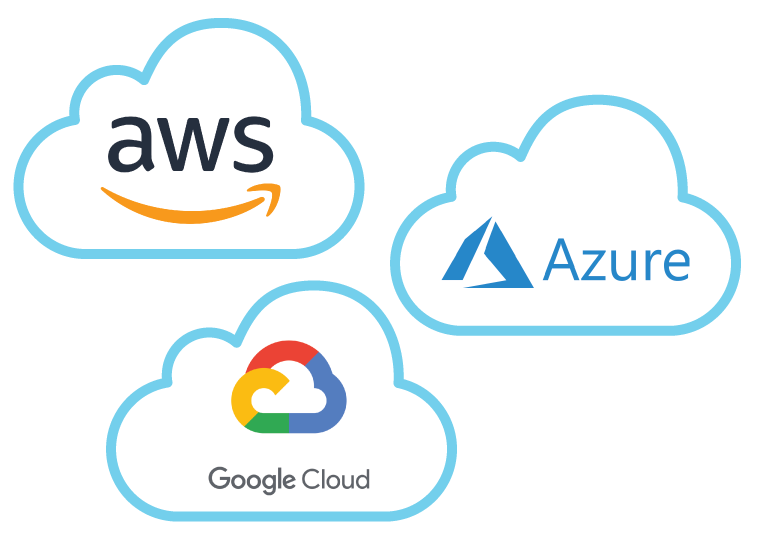 AWS, Google, and Azure logos in clouds